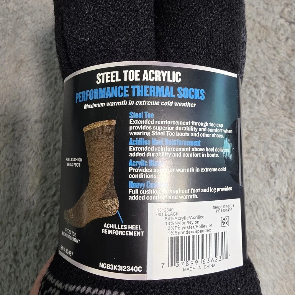 Dickies Thermal Socks Black 3pk Steel Toe Crew Heavyweight‎ Mens 6-12 New